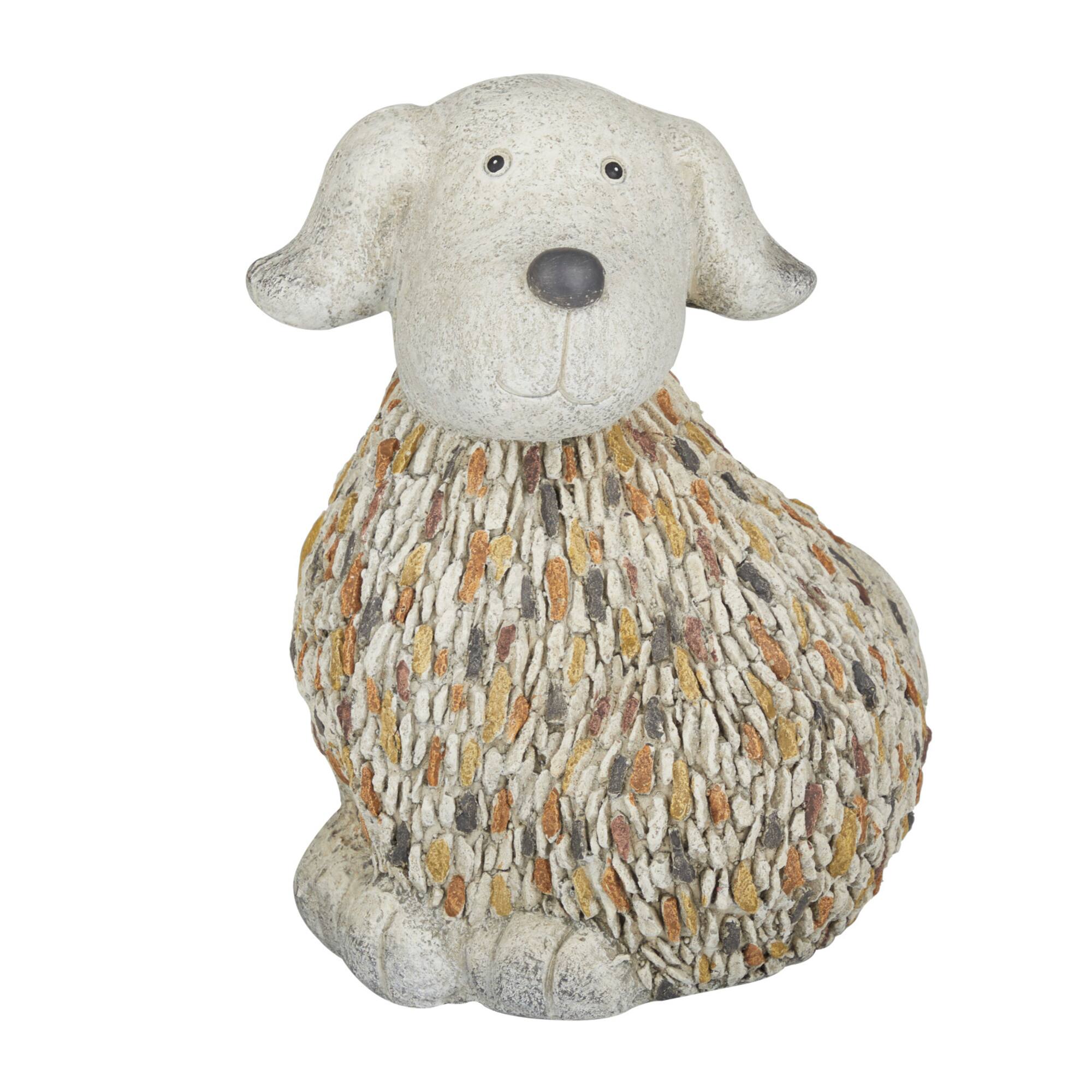 12" White Stone Farmhouse Dog Garden Sculpture